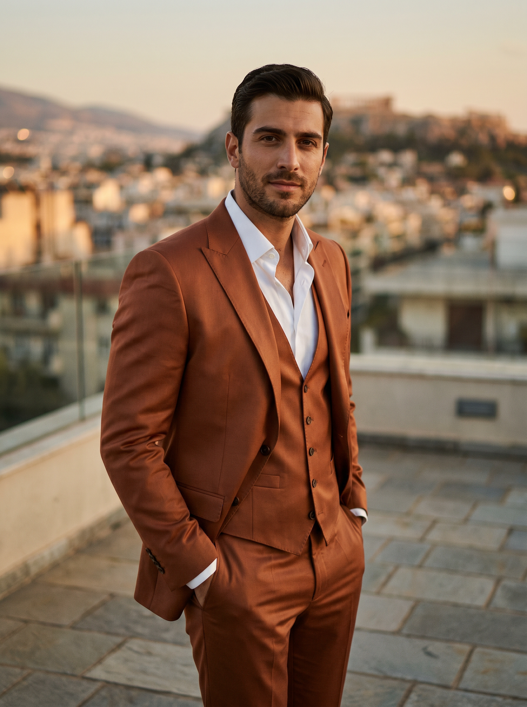 Copper Silk Blend 3-Piece Suit — Custom Made to Measure - front view