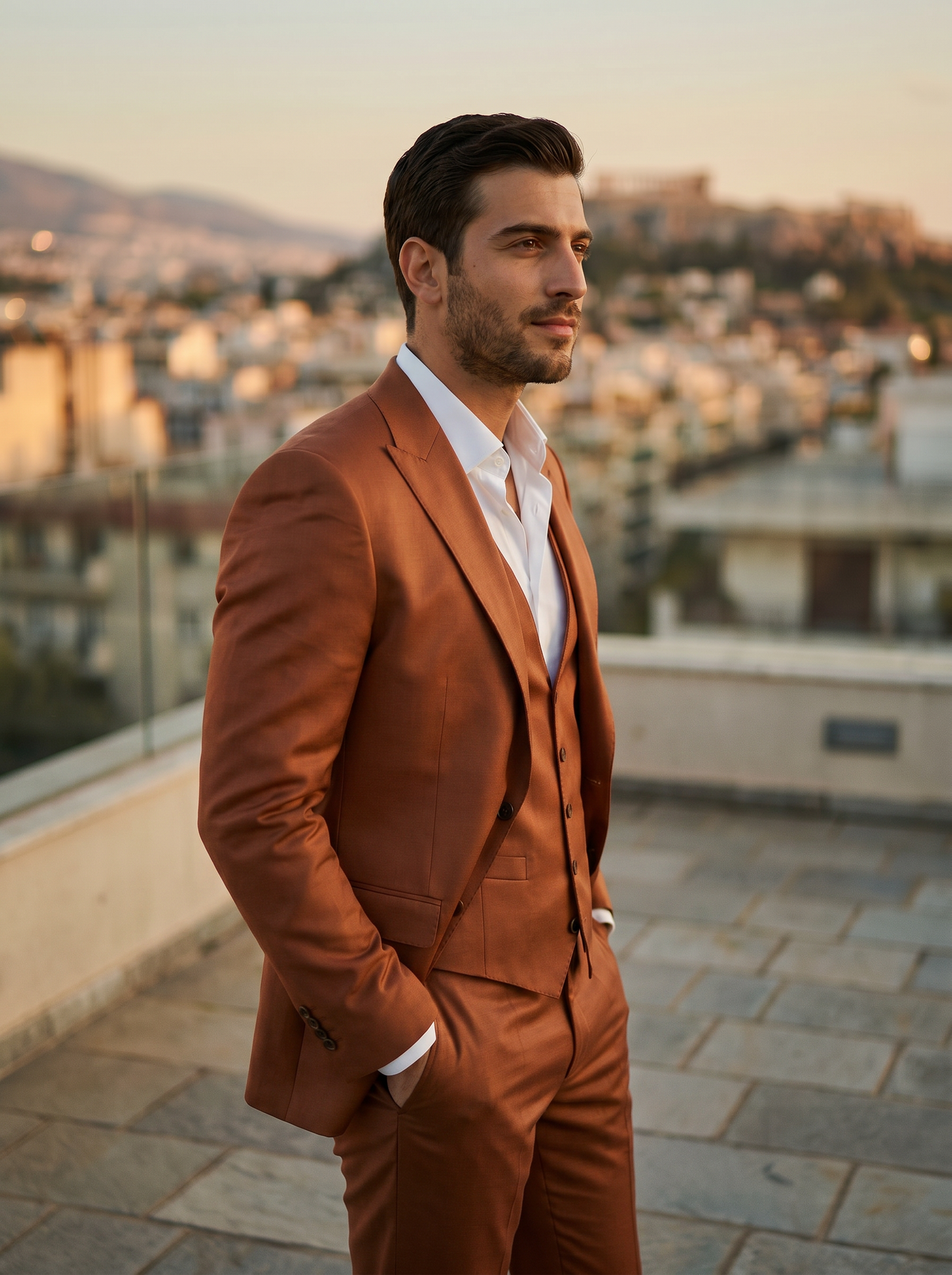 Copper Silk Blend 3-Piece Suit — Custom Made to Measure - side view