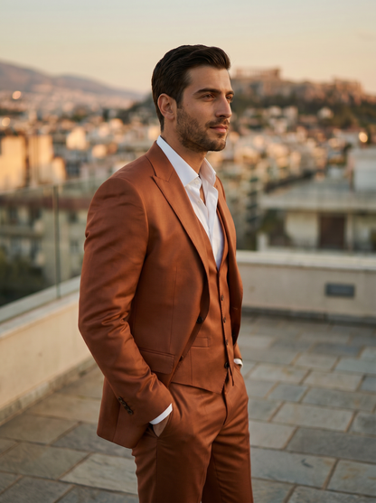 Copper Silk Blend 3-Piece Suit — Custom Made to Measure - side view