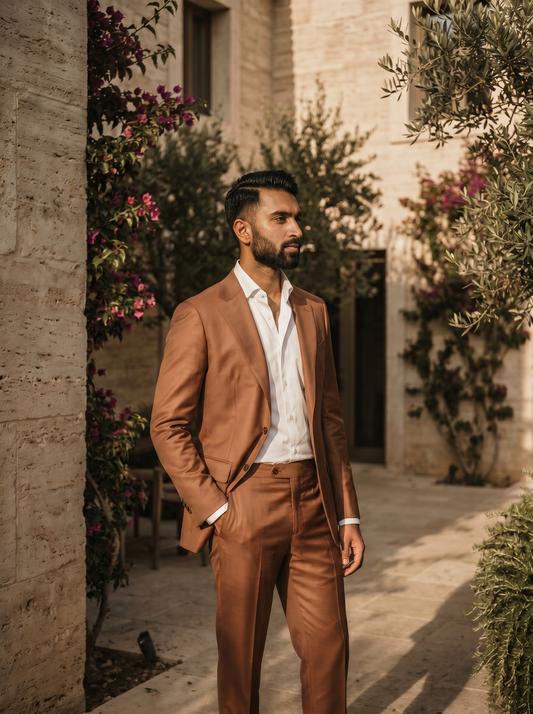Copper Silk Blend Suit — Custom Made to Measure - side view