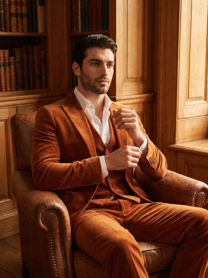Copper Velvet 3-Piece Suit — Custom Made to Measure - seated view