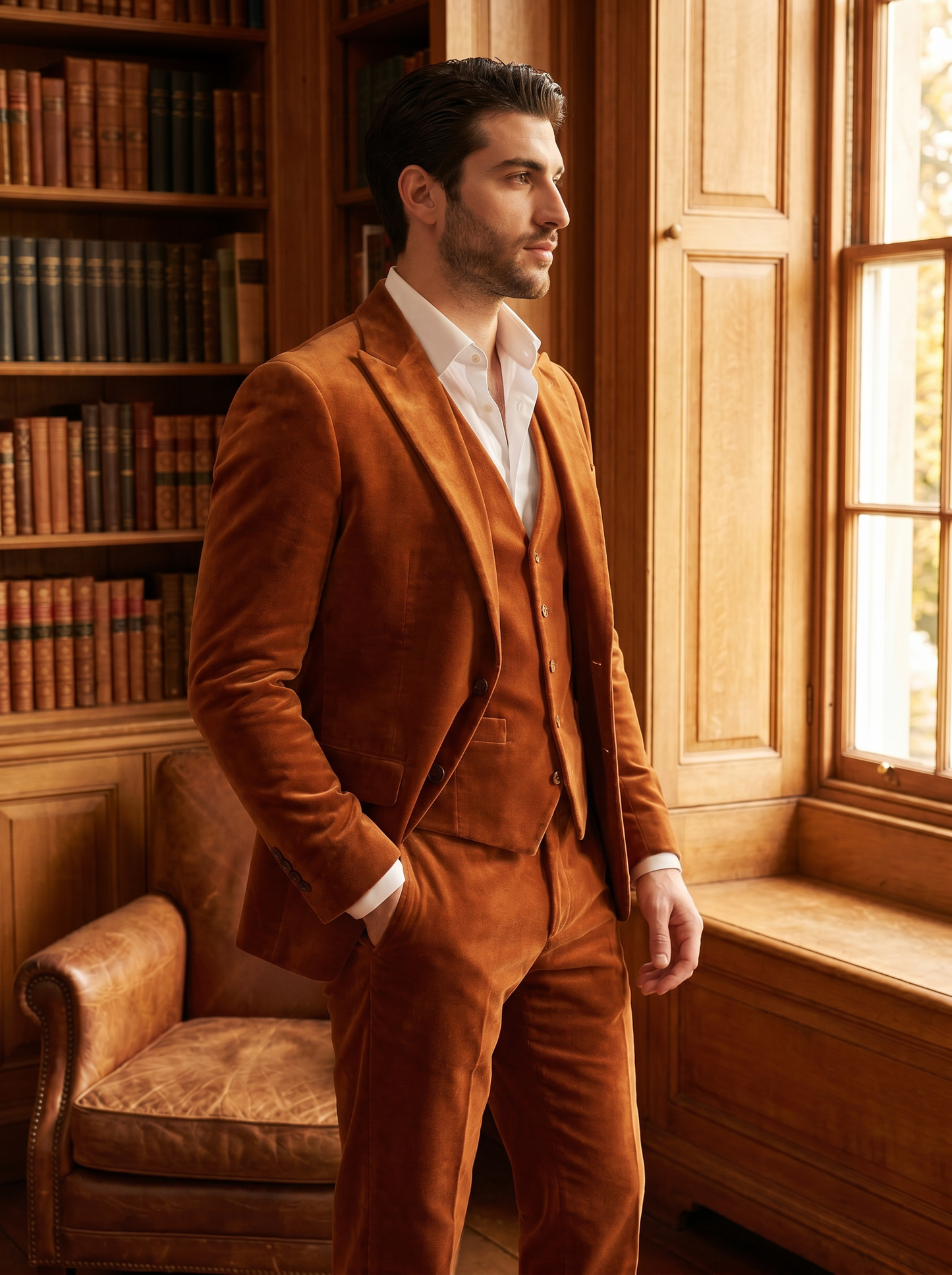 Copper Velvet 3-Piece Suit — Custom Made to Measure - side view