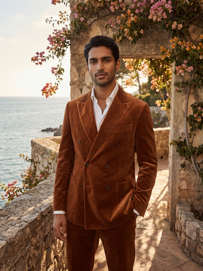 Copper Velvet Double Breasted Suit — Custom Made to Measure - front view