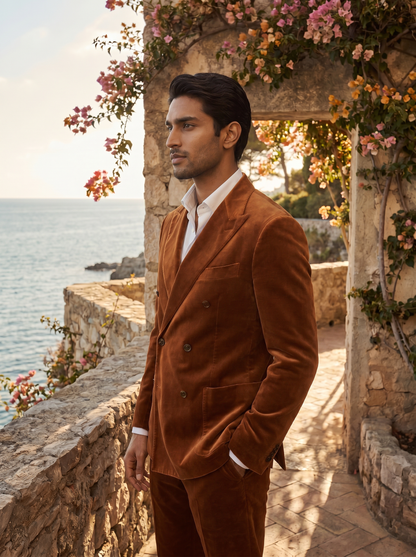 Copper Velvet Double Breasted Suit — Custom Made to Measure - side view