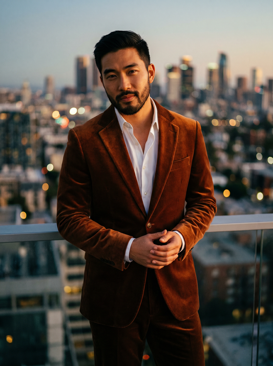 Copper Velvet Groomsmen Suit — Custom Made to Measure - front view
