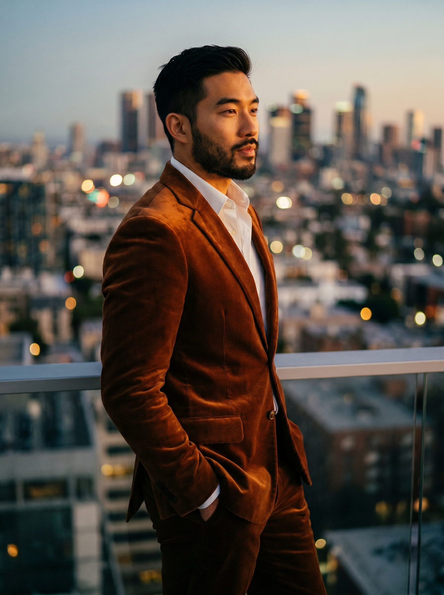 Copper Velvet Groomsmen Suit — Custom Made to Measure - side view
