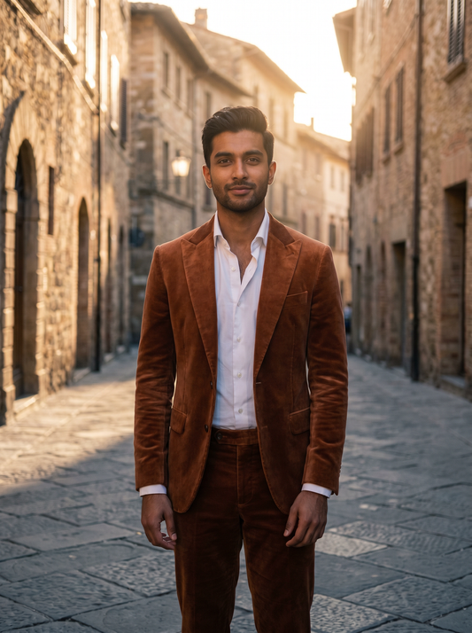 Copper Velvet Suit — Custom Made to Measure - front view