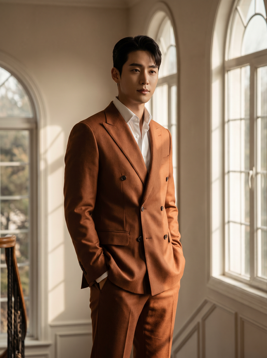 Copper Wool Double Breasted Suit — Custom Made to Measure - front view
