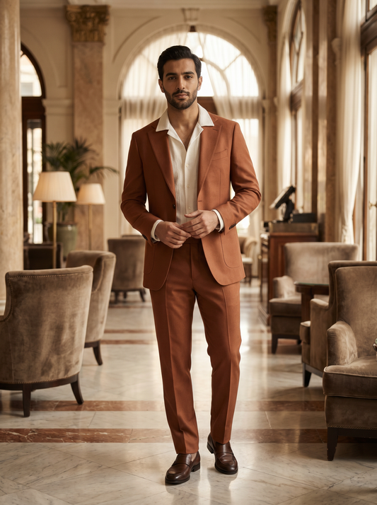 Copper Wool Groomsmen Suit — Custom Made to Measure - front view