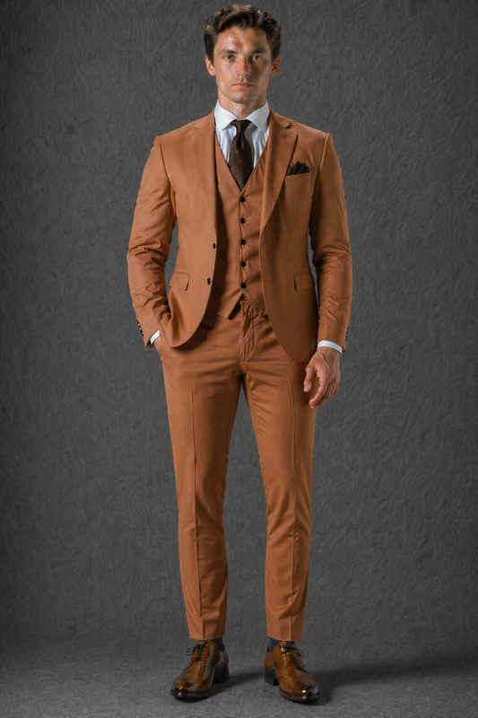 Copper Cotton Slim Fit Suit — Custom Made to Measure
