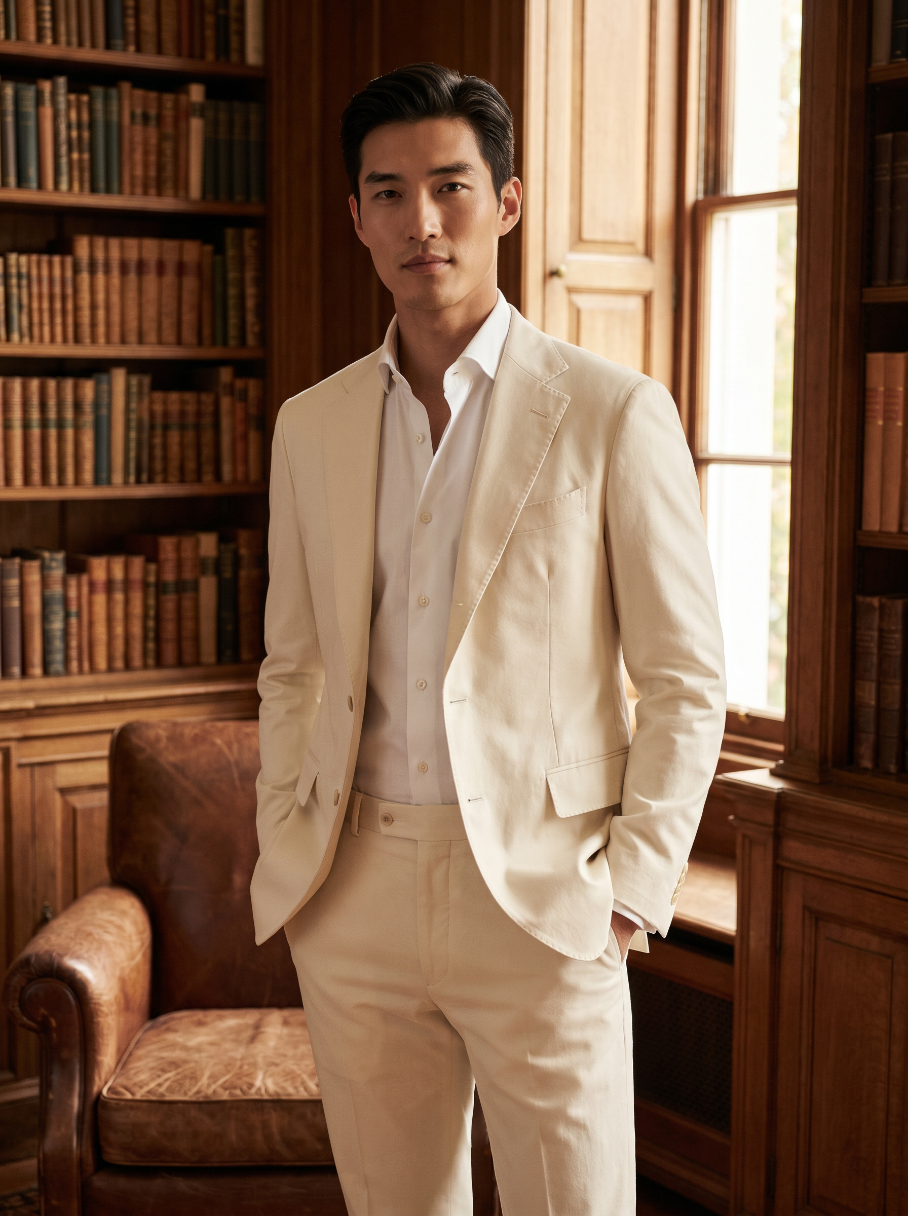 Cream Cotton Groomsmen Suit — Custom Made to Measure - front view