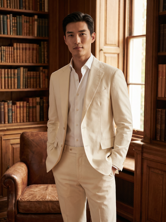 Cream Cotton Groomsmen Suit — Custom Made to Measure - front view