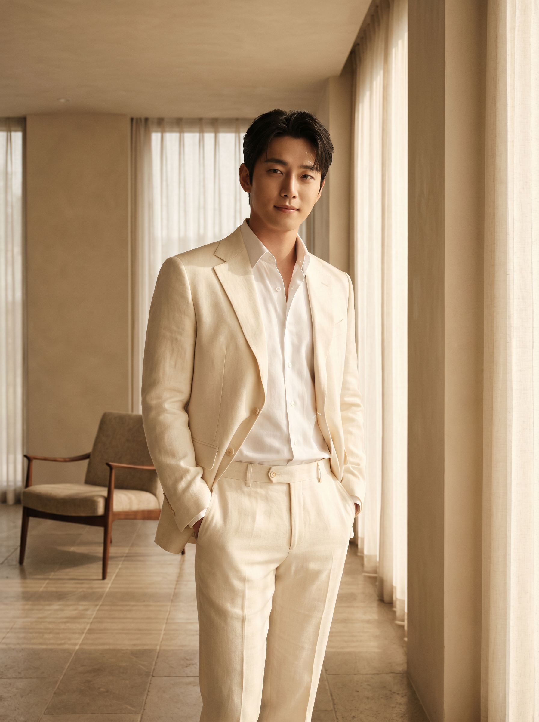 Cream Linen Groomsmen Suit — Custom Made to Measure - front view