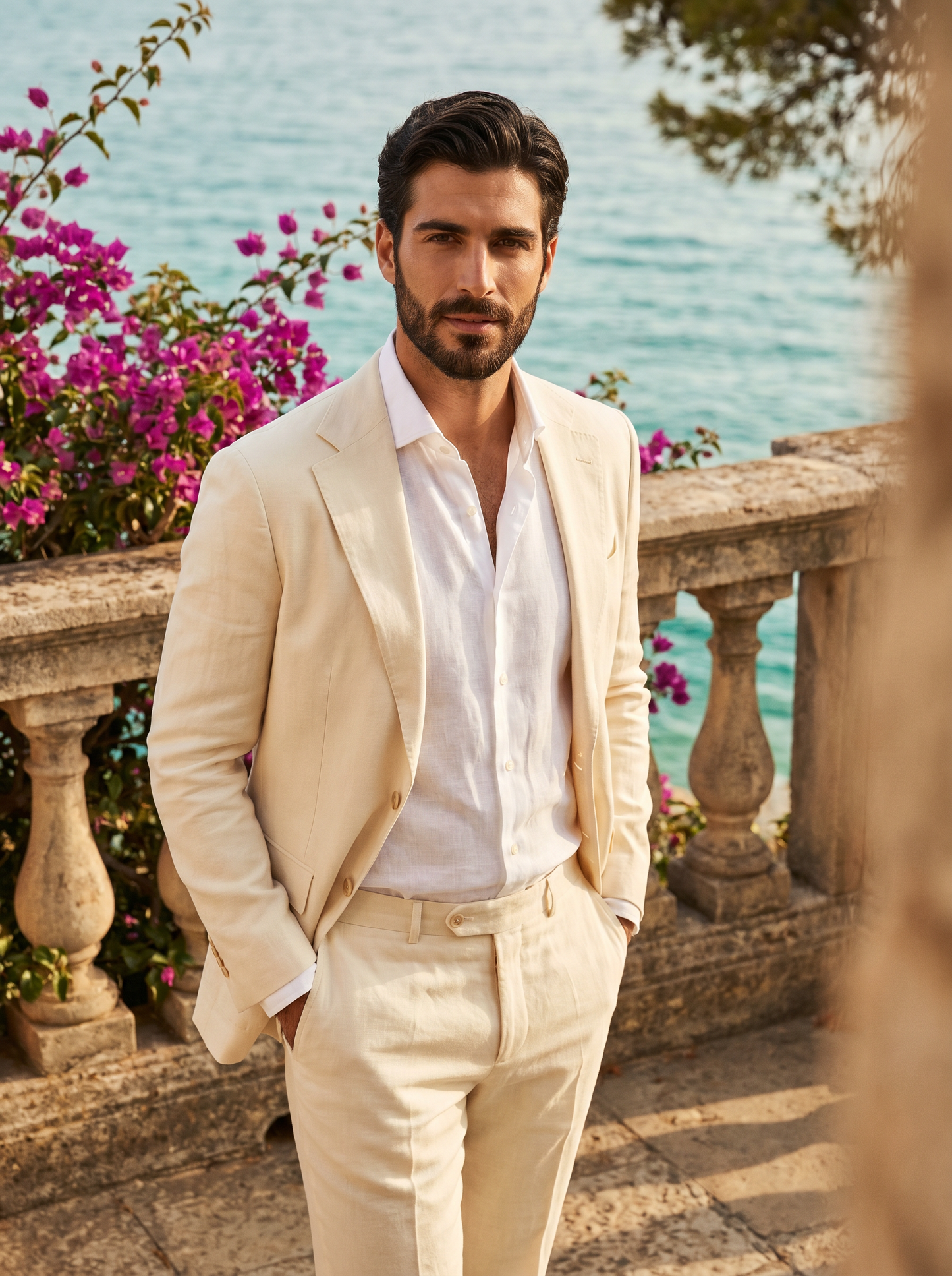 Cream Linen Suit — Custom Made to Measure - front view