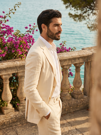 Cream Linen Suit — Custom Made to Measure - side view