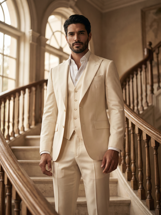 Cream Silk Blend 3-Piece Suit — Custom Made to Measure - front view