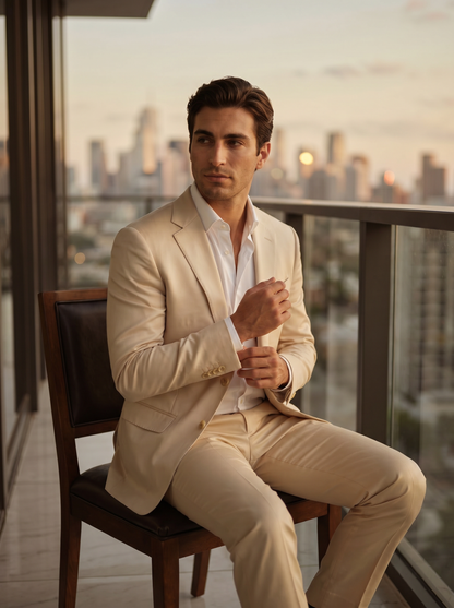 Cream Silk Blend Suit — Custom Made to Measure - seated view