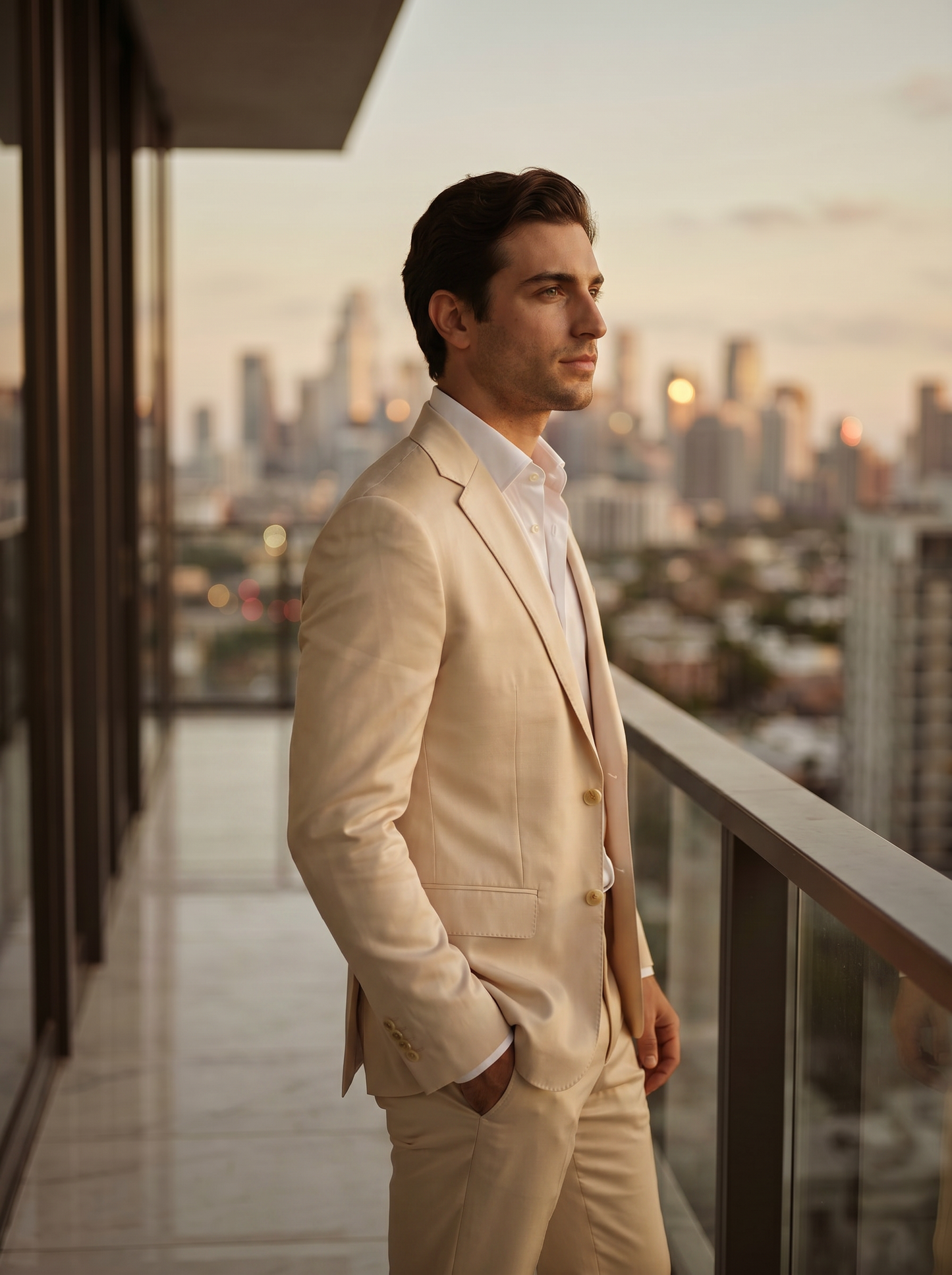 Cream Silk Blend Suit — Custom Made to Measure - side view