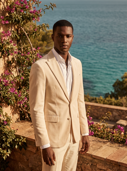 Cream Velvet Groomsmen Suit — Custom Made to Measure - front view
