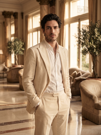 Cream Velvet Suit — Custom Made to Measure - front view