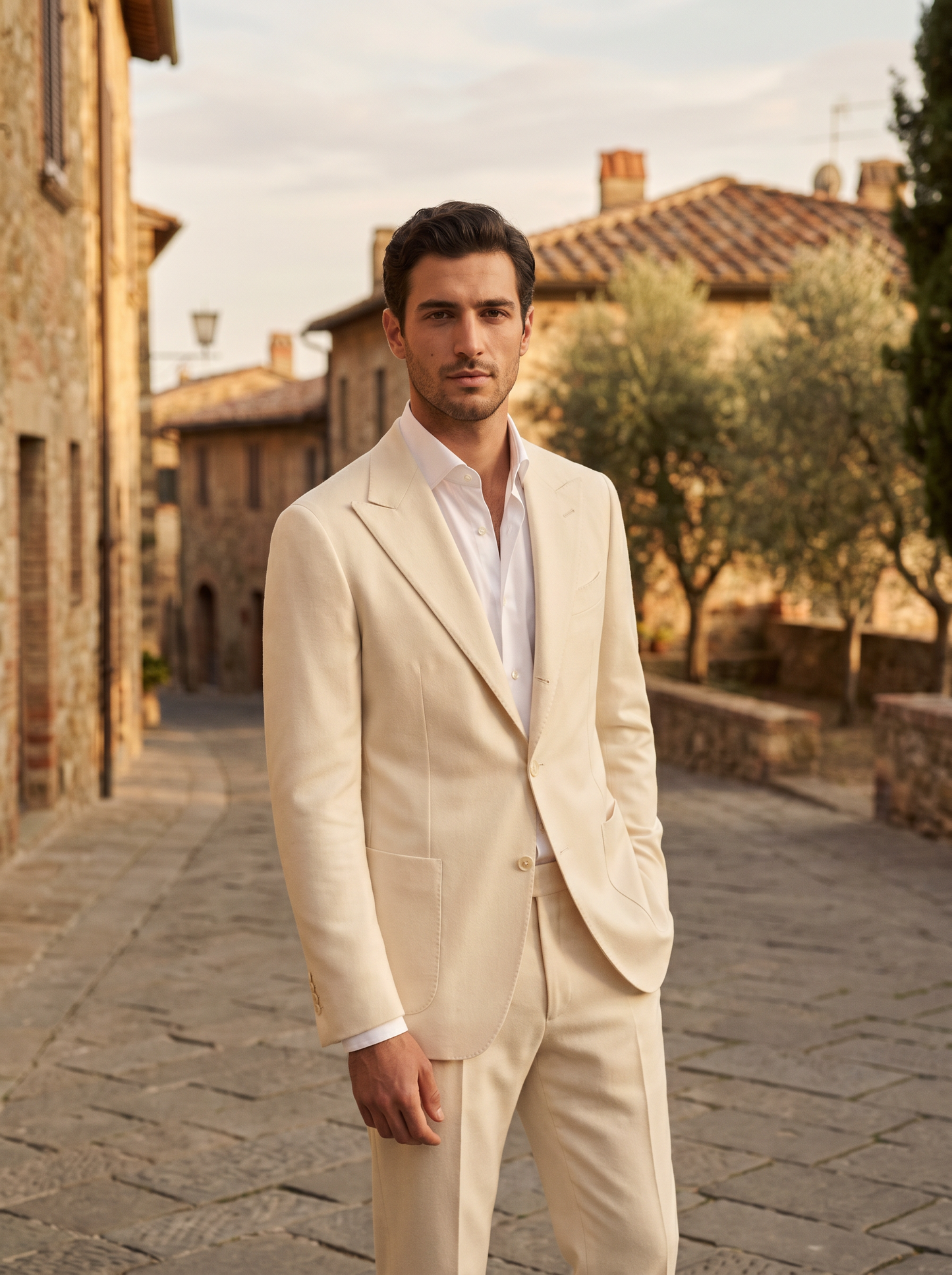 Cream Wool Suit — Custom Made to Measure - front view