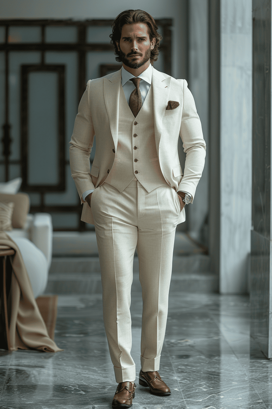 Cream Silk Blend Cocktail Party Suit — Custom Made to Measure