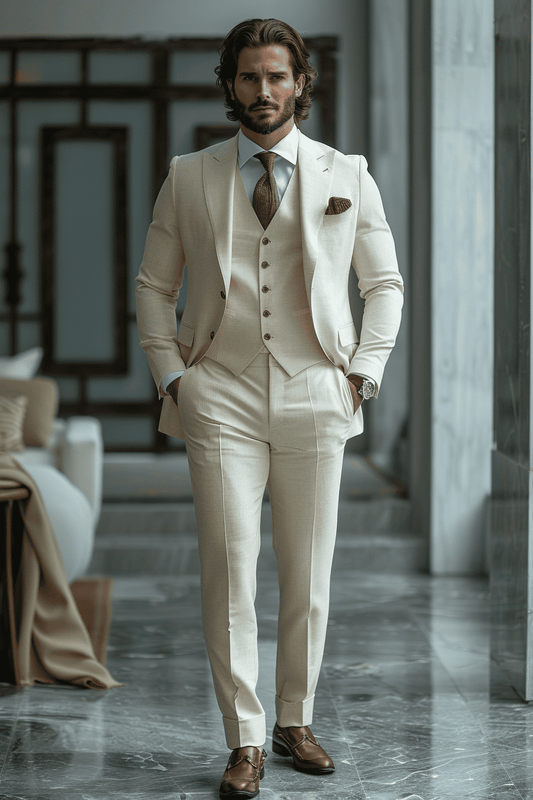 Cream Silk Blend Cocktail Party Suit — Custom Made to Measure