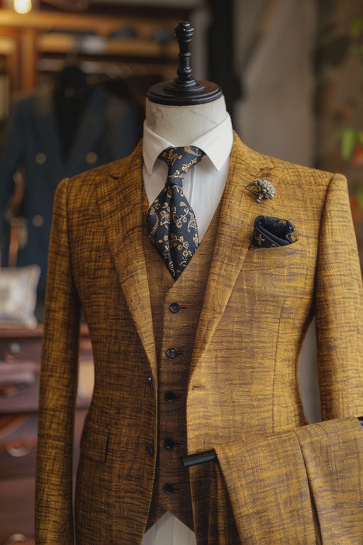 Yellow Brown Linen Suit — custom made to measure men's suit by SuitedNoir