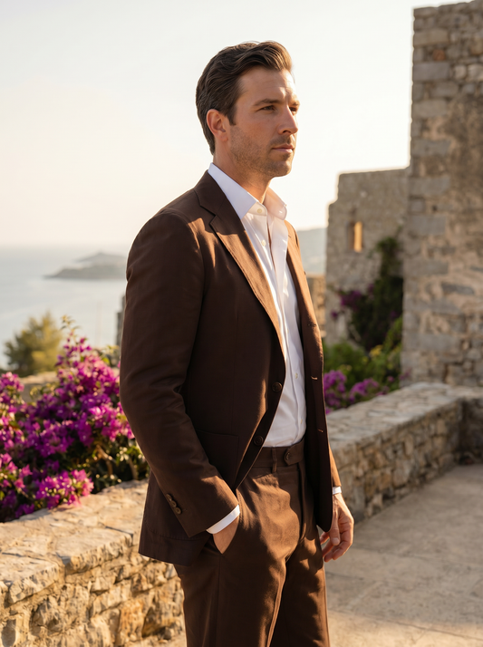 Deep Chocolate Brown Cotton Groomsmen Suit — Custom Made to Measure - side view
