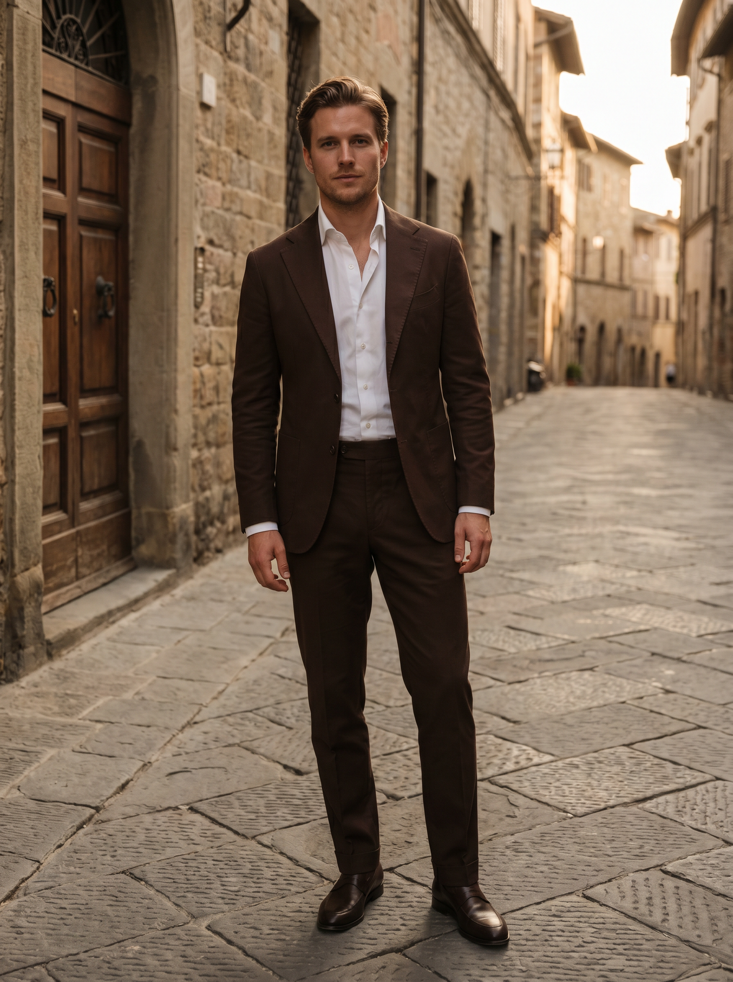 Deep Chocolate Brown Cotton Suit — Custom Made to Measure - front view