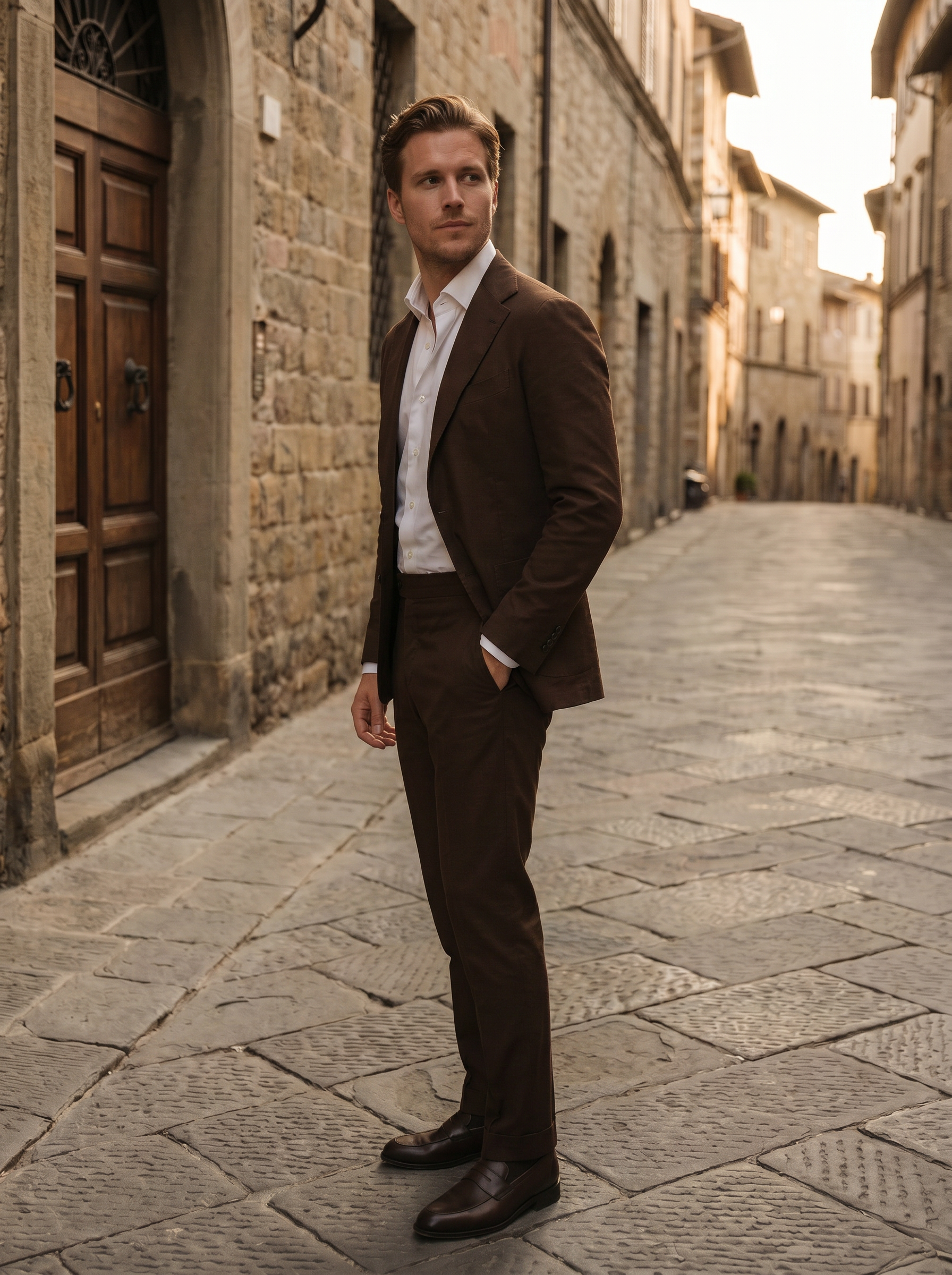 Deep Chocolate Brown Cotton Suit — Custom Made to Measure - side view