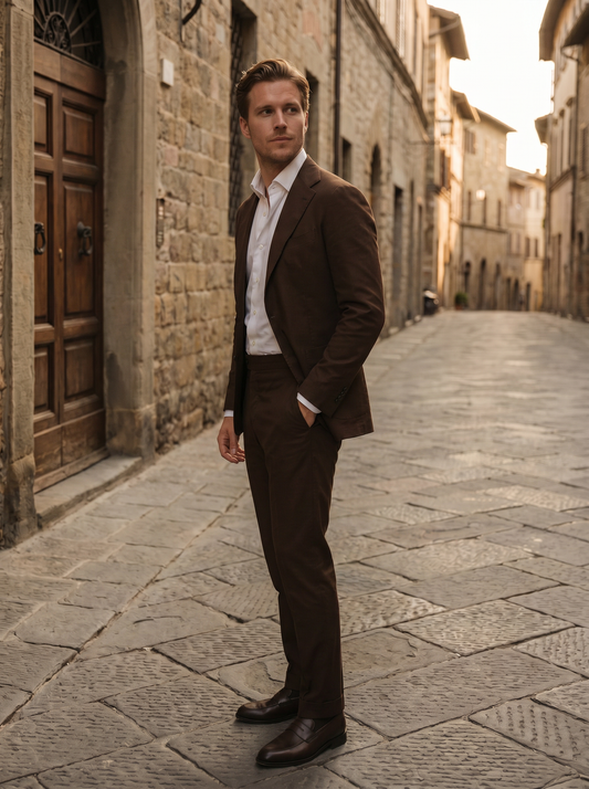 Deep Chocolate Brown Cotton Suit — Custom Made to Measure - side view