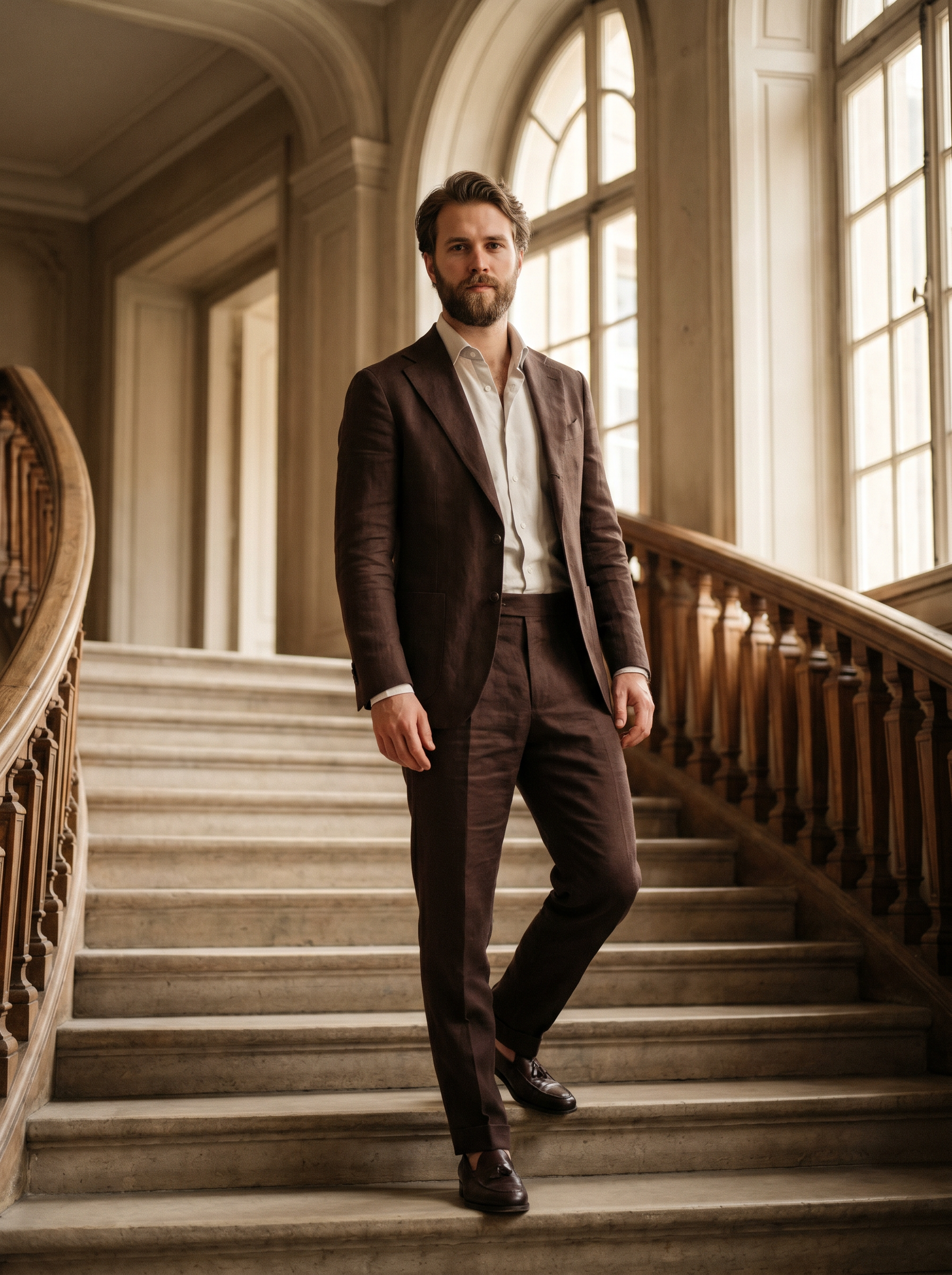 Deep Chocolate Brown Linen Suit — Custom Made to Measure - front view