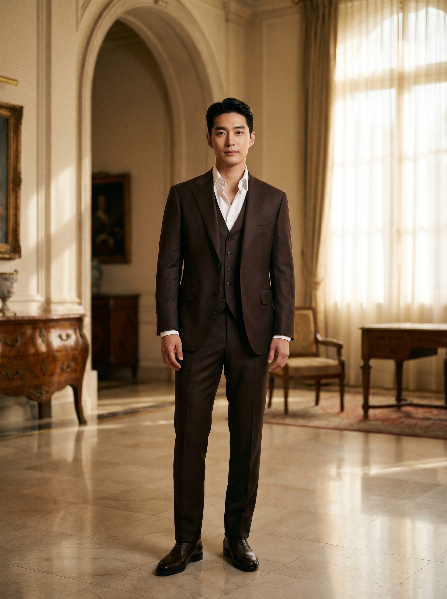 Deep Chocolate Brown Silk Blend 3-Piece Suit — Custom Made to Measure - front view