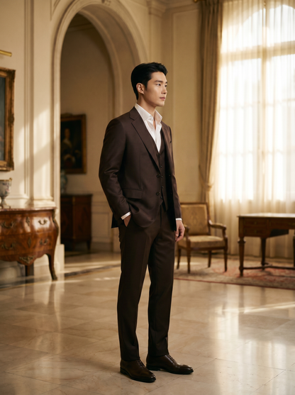 Deep Chocolate Brown Silk Blend 3-Piece Suit — Custom Made to Measure - side view