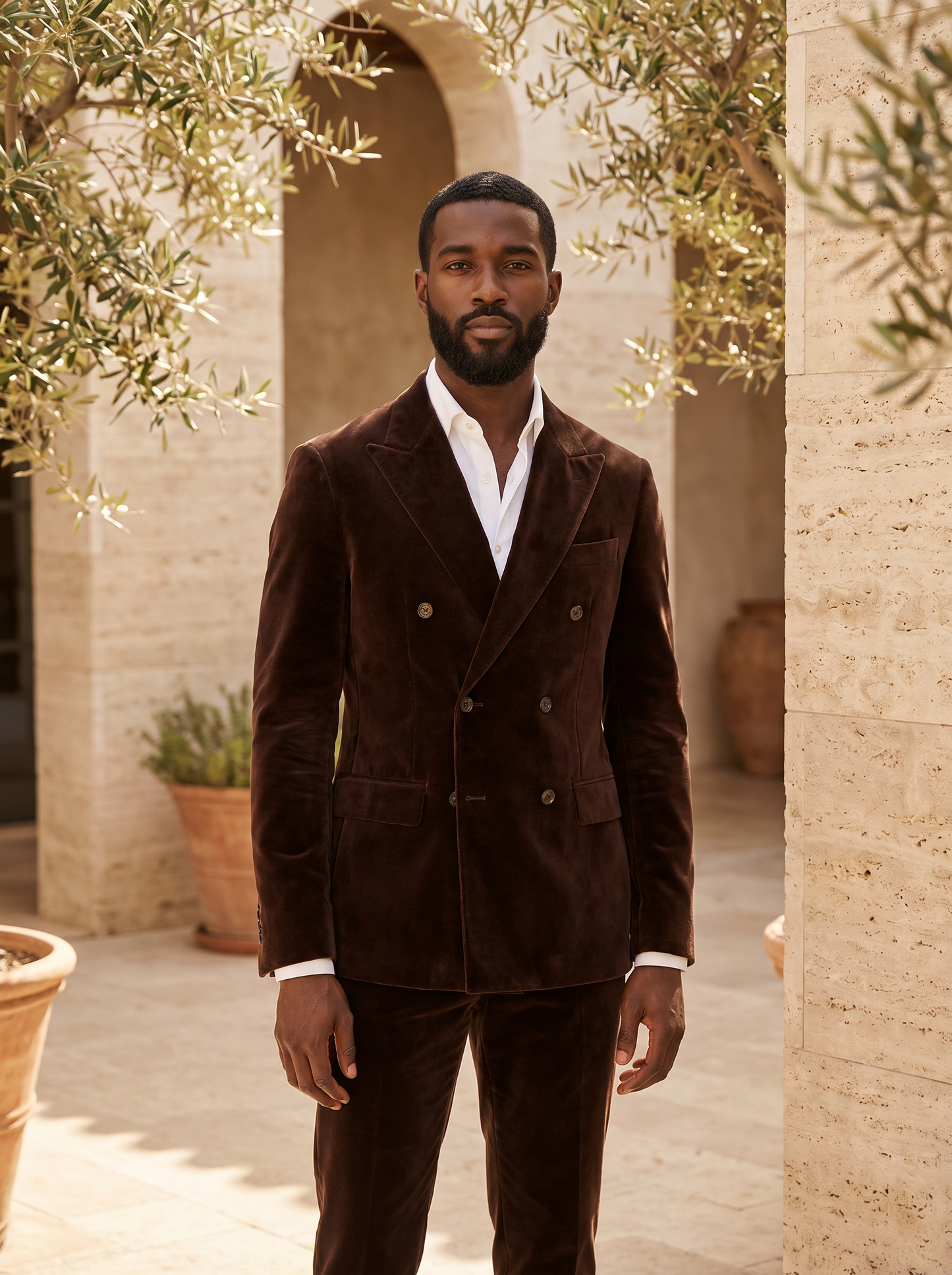 Deep Chocolate Brown Velvet Double Breasted Suit — Custom Made to Measure - front view