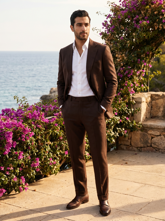 Deep Chocolate Brown Wool Black Tie Suit — Custom Made to Measure - front view