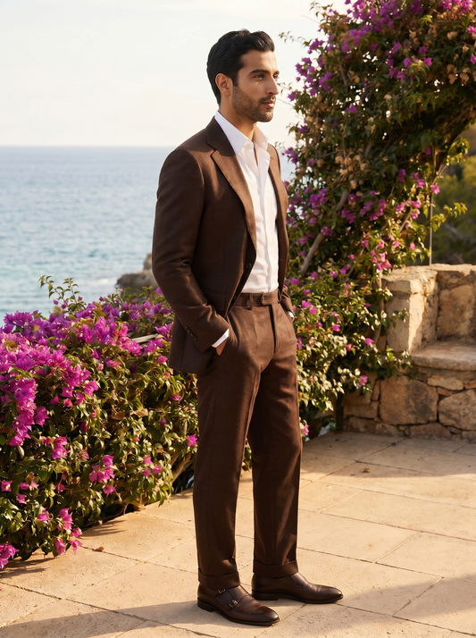 Deep Chocolate Brown Wool Black Tie Suit — Custom Made to Measure - side view