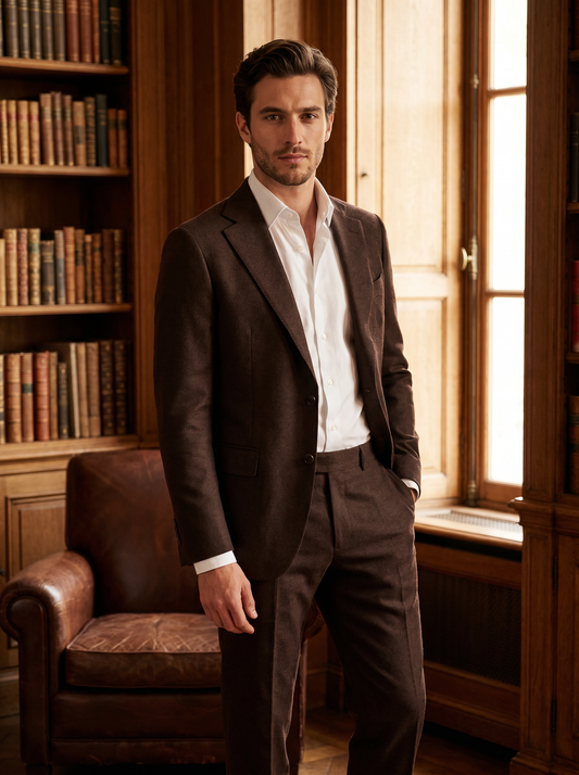 Deep Chocolate Brown Wool Groomsmen Suit — Custom Made to Measure - front view