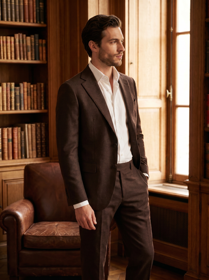 Deep Chocolate Brown Wool Groomsmen Suit — Custom Made to Measure - side view