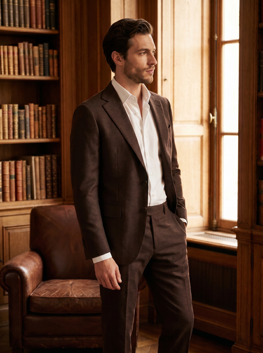 Deep Chocolate Brown Wool Groomsmen Suit — Custom Made to Measure - side view