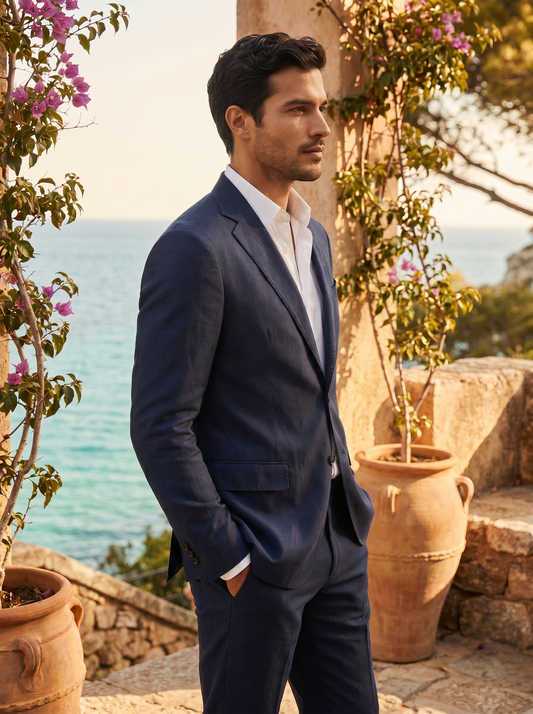Deep Navy Cotton Groomsmen Suit — Custom Made to Measure - side view