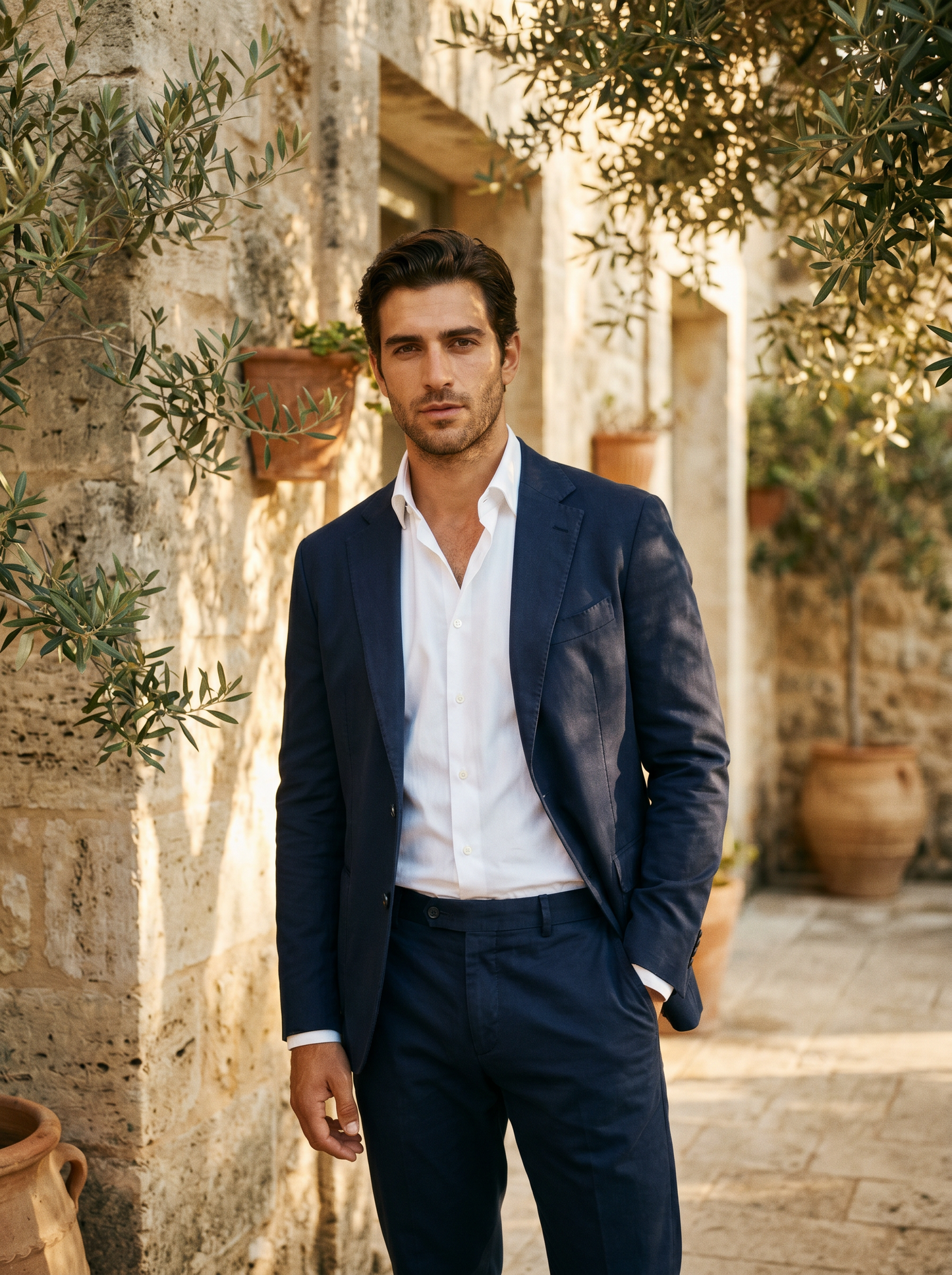 Deep Navy Cotton Suit — Custom Made to Measure - front view