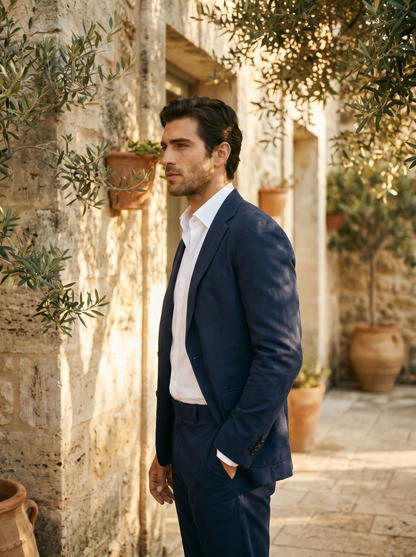Deep Navy Cotton Suit — Custom Made to Measure - side view
