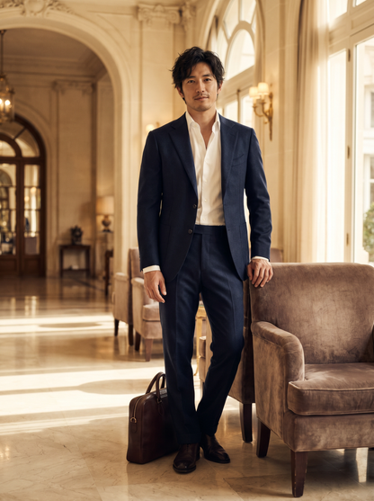 Deep Navy Flannel Suit — Custom Made to Measure - front view