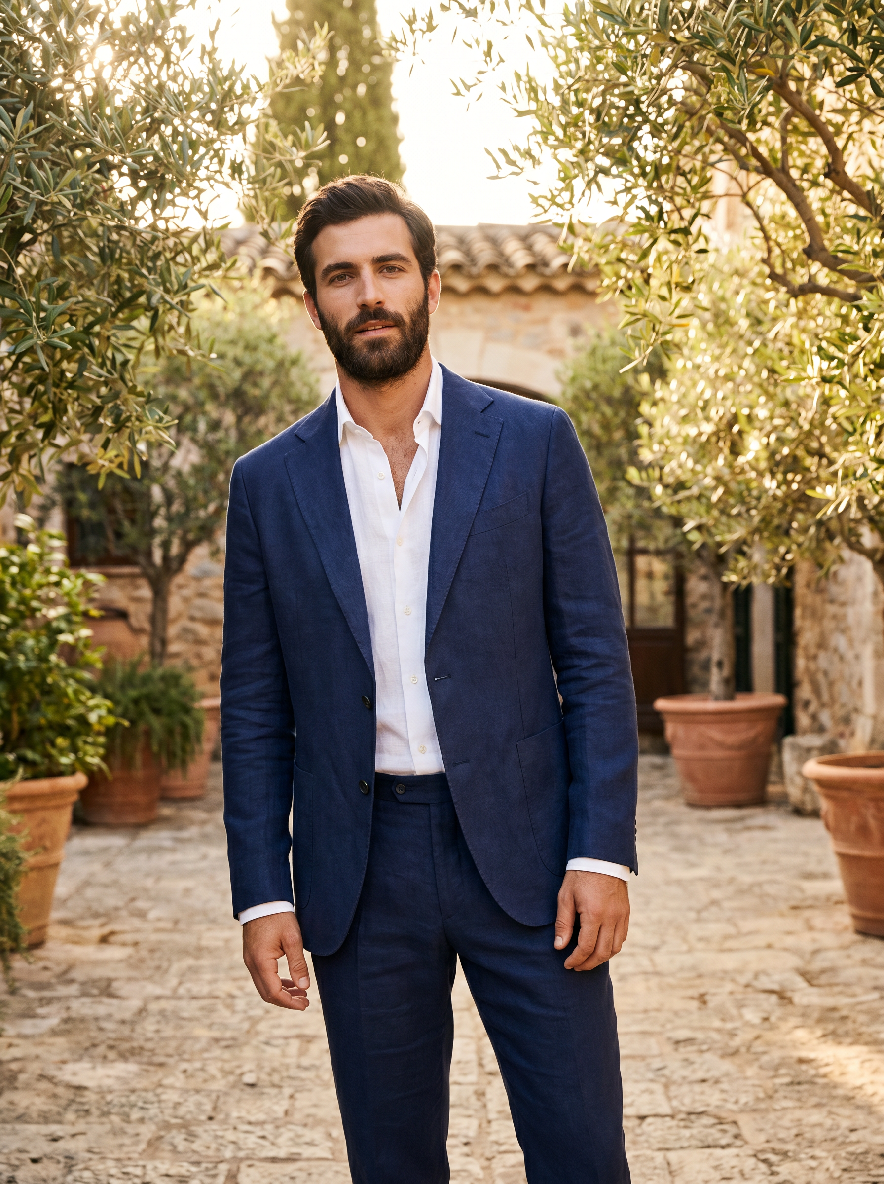 Deep Navy Linen Groomsmen Suit — Custom Made to Measure - front view