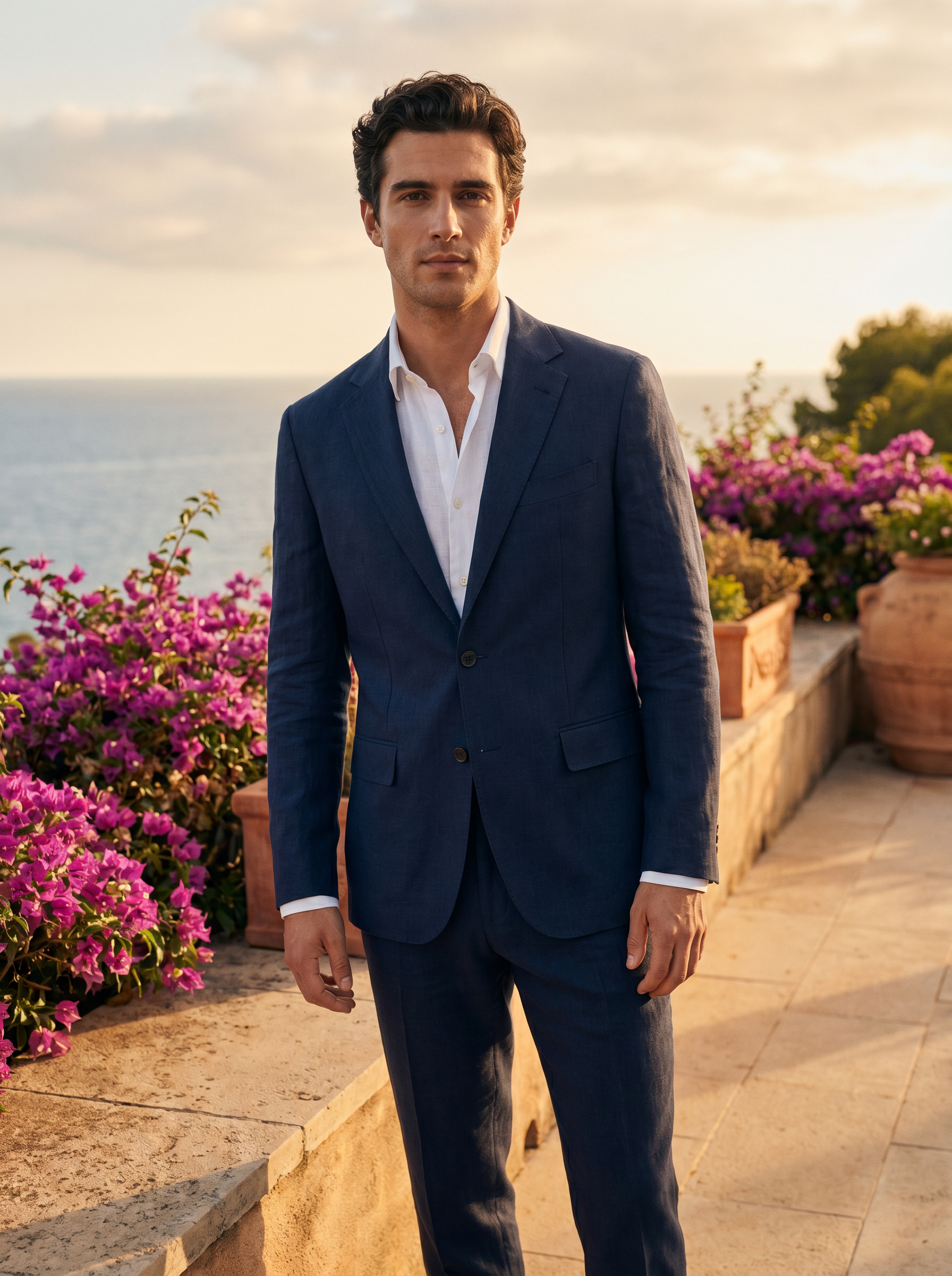 Deep Navy Linen Suit — Custom Made to Measure - front view