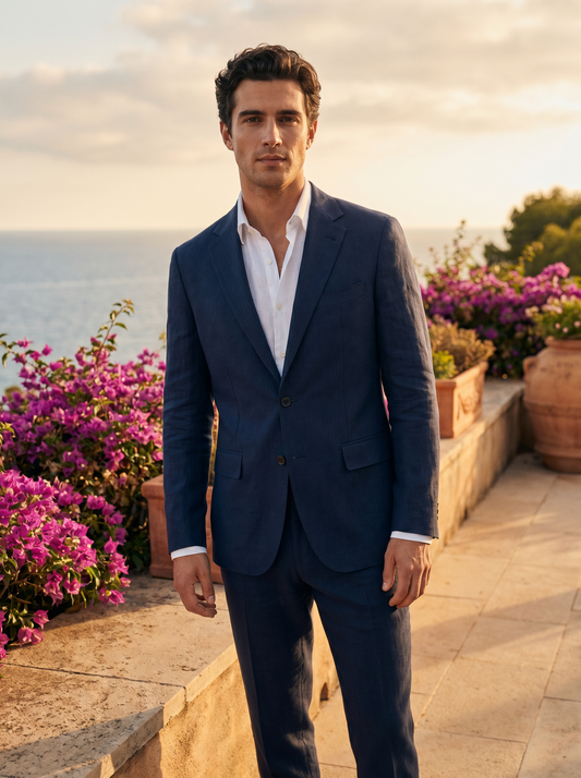 Deep Navy Linen Suit — Custom Made to Measure - front view