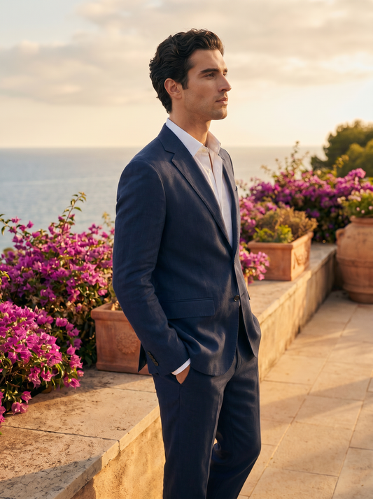 Deep Navy Linen Suit — Custom Made to Measure - side view