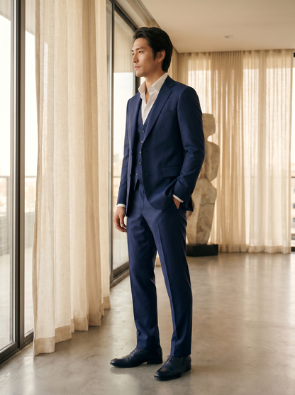 Deep Navy Silk Blend 3-Piece Suit — Custom Made to Measure - side view